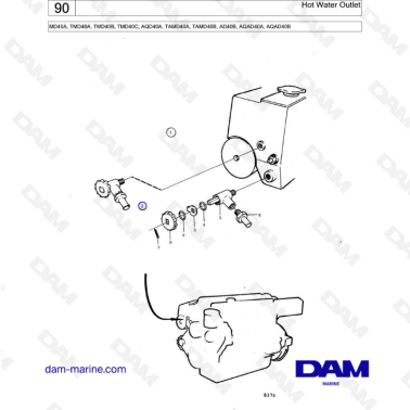 Volvo Penta MD40A/TMD40A/TMD40B/TMD40C/AQD40A/TAMD40A/TAMD40B/AD40B/AQAD40A/AQAD40B - Hot water outlet