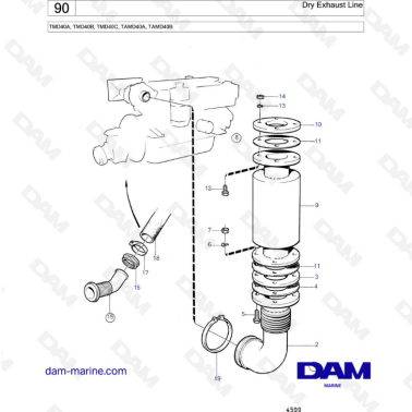 Volvo Penta TMD40A/TMD40B/TMD40C/TAMD40A/TAMD40B - Dry exhaust line