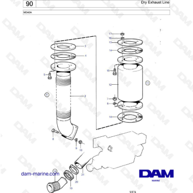 Volvo Penta MD40A - Dry exhaust line