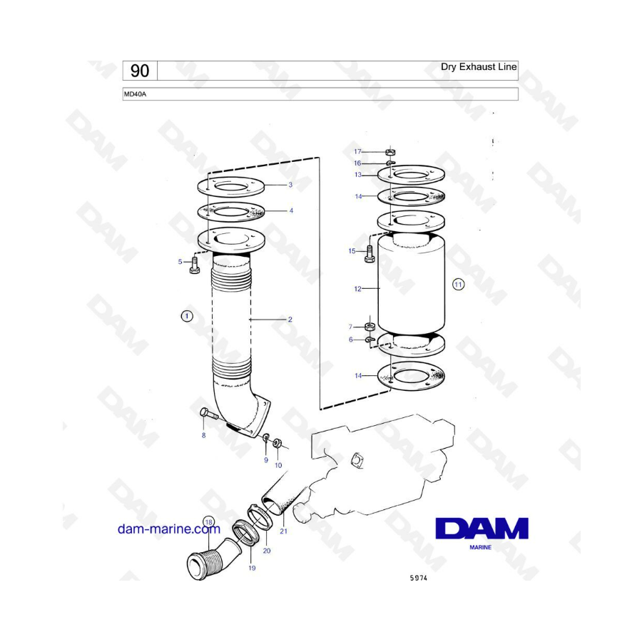 Volvo Penta MD40A - Dry exhaust line