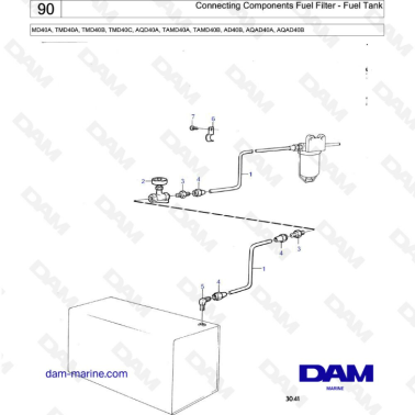 Volvo Penta MD40A/TMD40A/TMD40B/TMD40C/AQD40A/TAMD40A/TAMD40B/AD40B/AQAD40A/AQAD40B - Connecting comps fuel filter -fuel tank