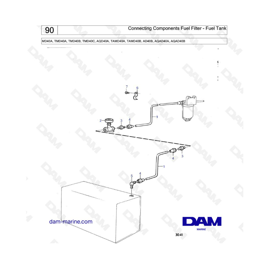 Volvo Penta MD40A/TMD40A/TMD40B/TMD40C/AQD40A/TAMD40A/TAMD40B/AD40B/AQAD40A/AQAD40B - Connecting comps fuel filter -fuel tank Volvo Penta MD40A/TMD40A/TMD40B/TMD40C/AQD40A/TAMD40A/TAMD40B/AD40B/AQAD40A/AQAD40B - Connecting comps fuel filter -fuel tank
