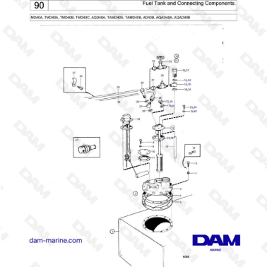 Volvo Penta MD40A/TMD40A/TMD40B/TMD40C/AQD40A/TAMD40A/TAMD40B/AD40B/AQAD40A/AQAD40B - Fuel tank & connecting comps