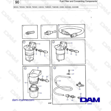 Volvo Penta MD40A/TMD40A/TMD40B/TMD40C/AQAD40A/TAMD40A/TAMD40B/AD40B/AQAD40A/AQAD40B - Fuel filter & connecting comop