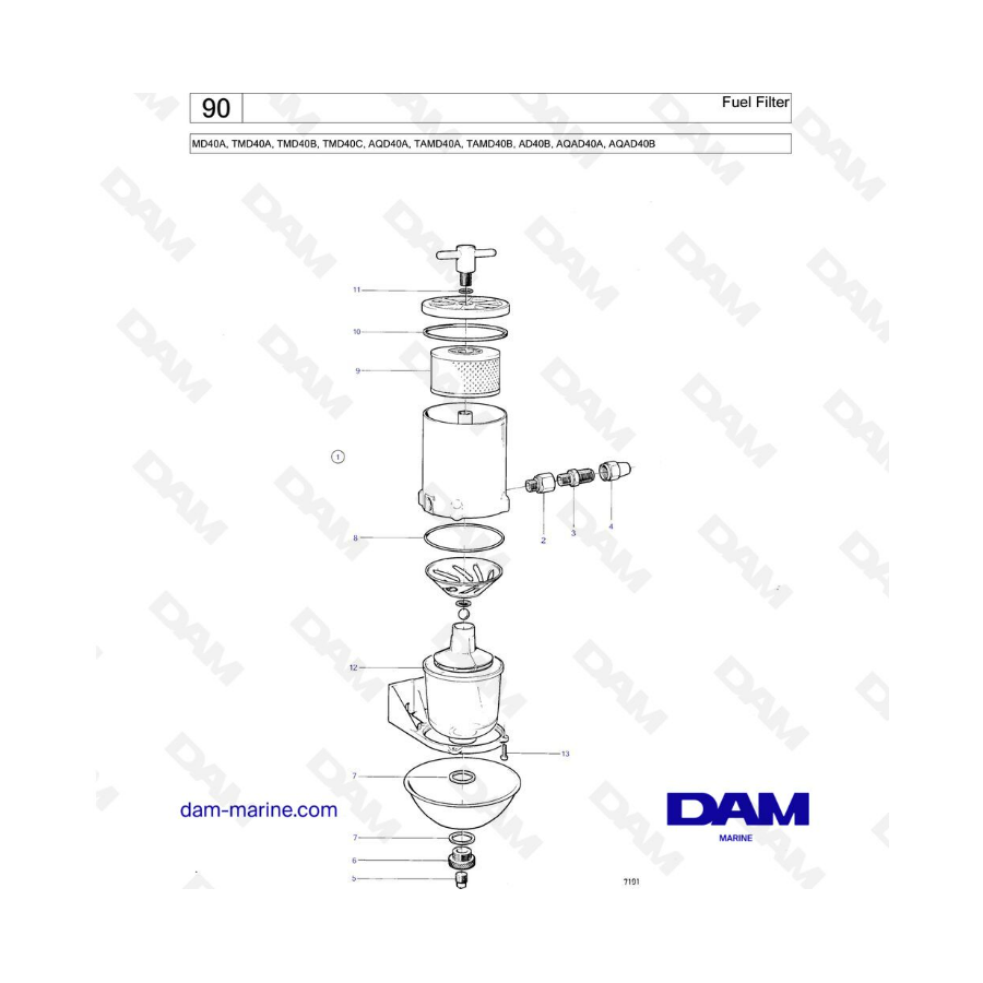 Volvo Penta MD40A/TMD40A/TMD40B/TMD40C/AQD40A/TAMD40A/TAMD40B/AD40B/AQAD40A/AQAD40B - Fuel filter