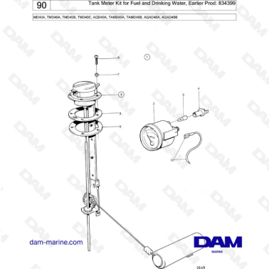 Volvo Penta MD40A/TMD40A/TMD40B/TMD40C/AQD40A/TAMD40A/TAMD40B/AQAD40A/AQAD40B - Tank meter kit for fuel & driking water