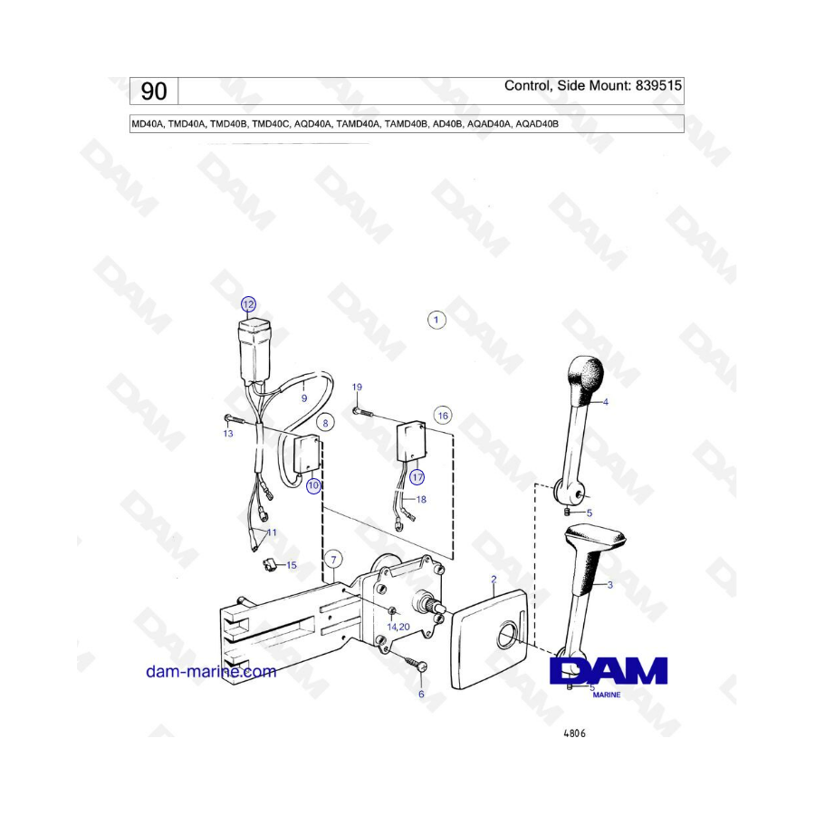 Volvo Penta MD40A/TMD40A/TMD40B/TMD40C/AQD40A/TAMD40A/TAMD40B/AD40B/AQAD40A/AQAD40B - Control side mount: 839515