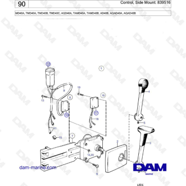 Volvo Penta MD40A/TMD40A/TMD40B/TMD40C/AQD40A/TAMD40A/TAMD40B/AD40B/AQAD40A/AQAD40B - Control, side mount: 839515