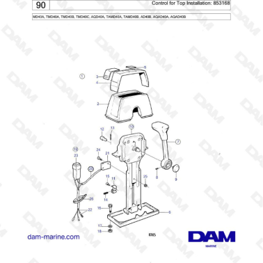 Volvo Penta MD40A/TMD40A/TMD40B/TMD40C/AQD40A/TAMD40A/TAMD40B/AD40B/AQAD40A/AQAD40B - Control for top installation: 853168
