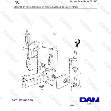 Volvo Penta MD40A/TMD40A/TMD40B/TMD40C/AQD40A/TAMD40A/TAMD40B/AD40B/AQAD40A/AQAD40B - Control side mount: 851605