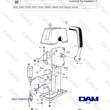 Volvo Penta MD40A/TMD40A/TMD40B/TMD40C/AQD40A/TAMD40A/TAMD40B/AD40B/AQAD40A/AQAD40B - Control for top installation: A