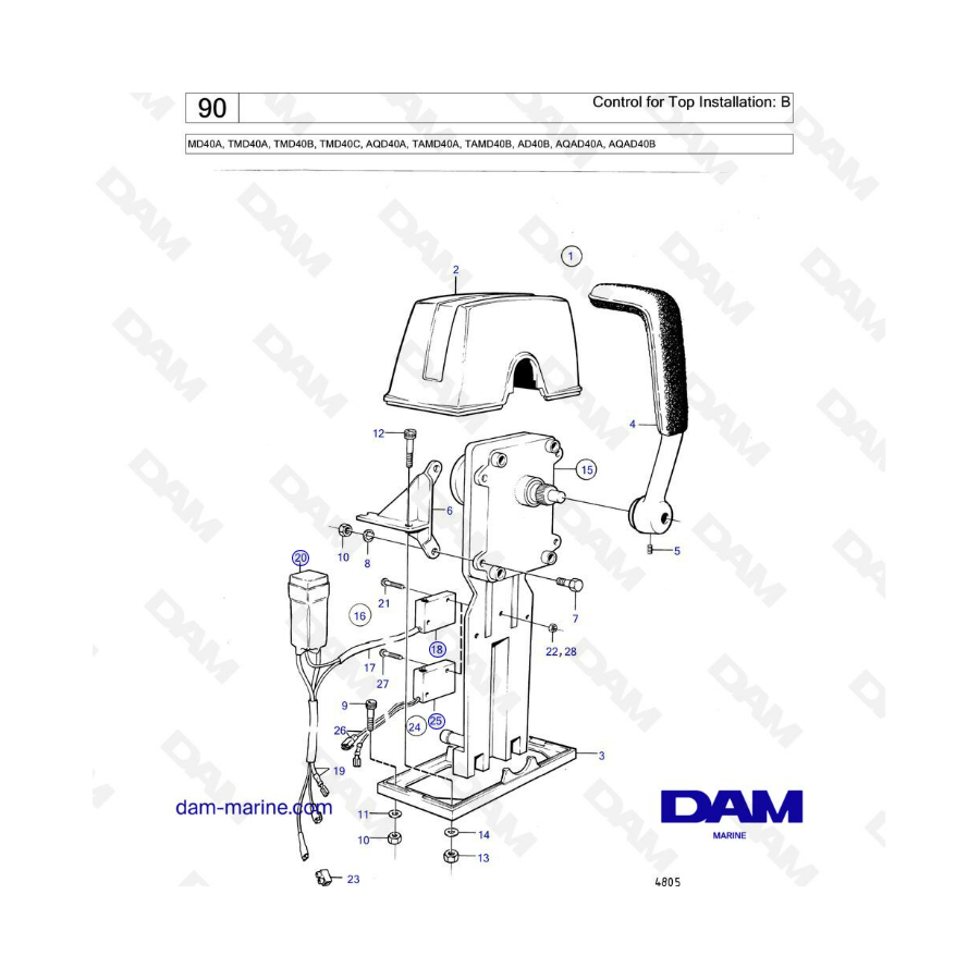 Volvo Penta MD40A/TMD40A/TMD40B/TMD40C/AQD40A/TAMD40A/TAMD40B/AD40B/AQAD40A/AQAD40B - Control for top installation: B 