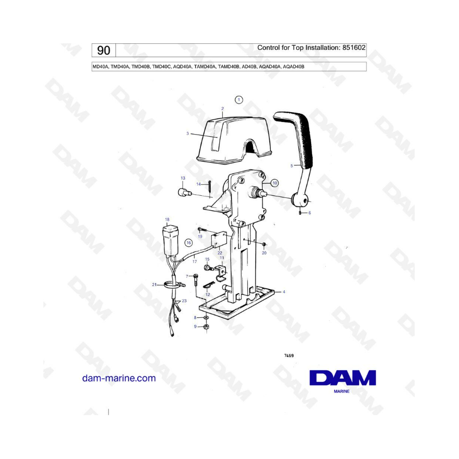 Volvo Penta MD40A/TMD40A/TMD40B/TMD40C/AQD40A/TAMD40A/TAMD40B/AD40B/AQAD40A/AQAD40B - Control for top installation: 851602