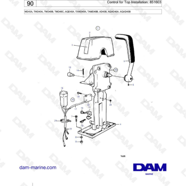 Volvo Penta MD40A/TMD40A/TMD40B/TMD40C/AQD40A/TAMD40A/TAMD40A/AD40B/AQAD40A/AQAD40B - Control for top installation: 851603