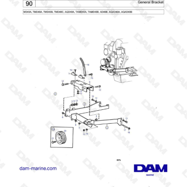 Volvo Penta MD40A/TMD40A/TMD40B/TMD40C/AQD40A/TAMD40A/TAMD40B/AD40B/AQAD40A/AQAD40B - General bracket