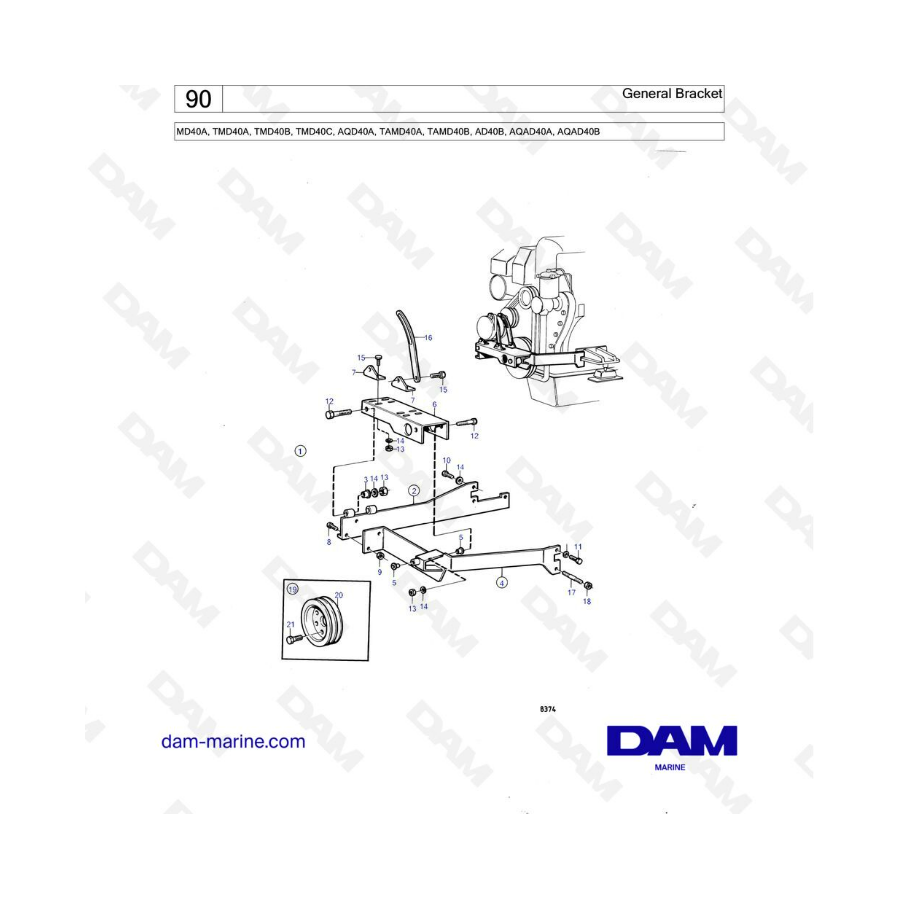 Volvo Penta MD40A/TMD40A/TMD40B/TMD40C/AQD40A/TAMD40A/TAMD40B/AD40B/AQAD40A/AQAD40B - General bracket