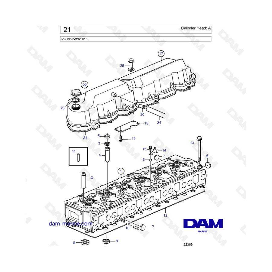 Volvo Penta KAD44P / KAMD44P-A - Cylinder head: A 
