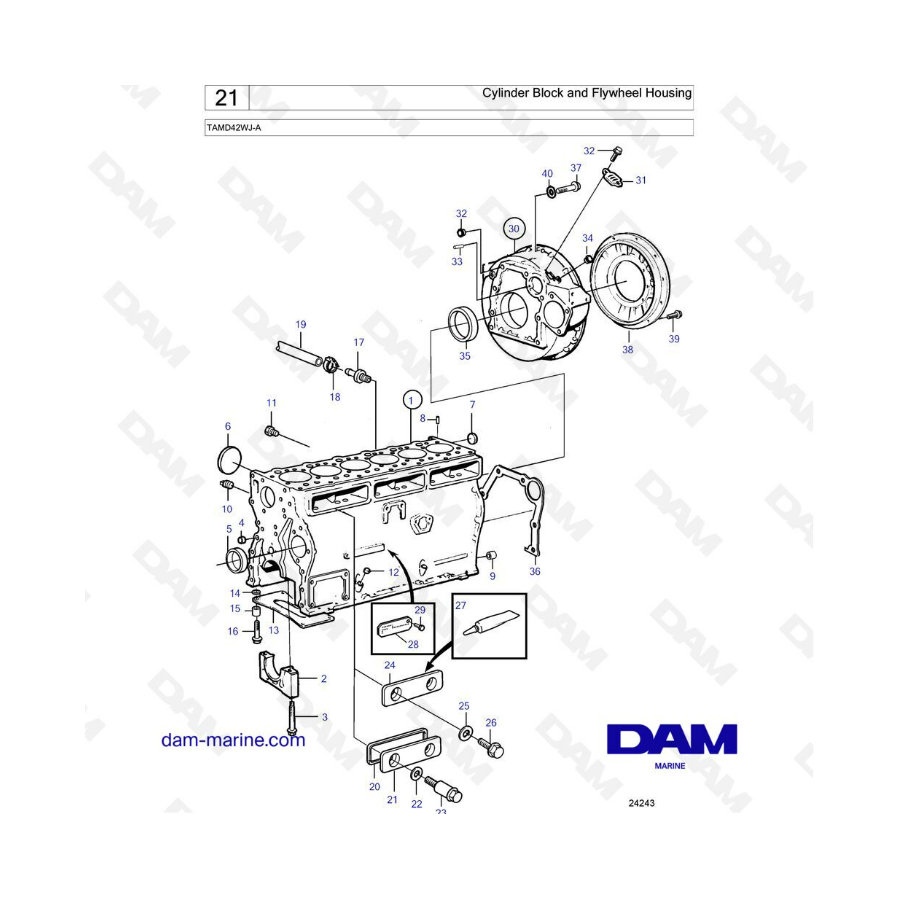 Volvo Penta TAMD42WJ-A - Bloque de cilindros y carcasa del volante 