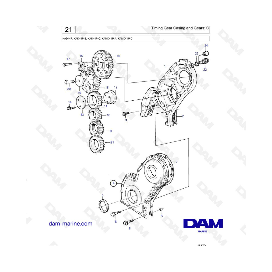 Volvo Penta KAD44P / KAD44P-B / KAD44P-C / KAMD44P-A / KAMD44P-C - Timing gear casing & gears: C 
