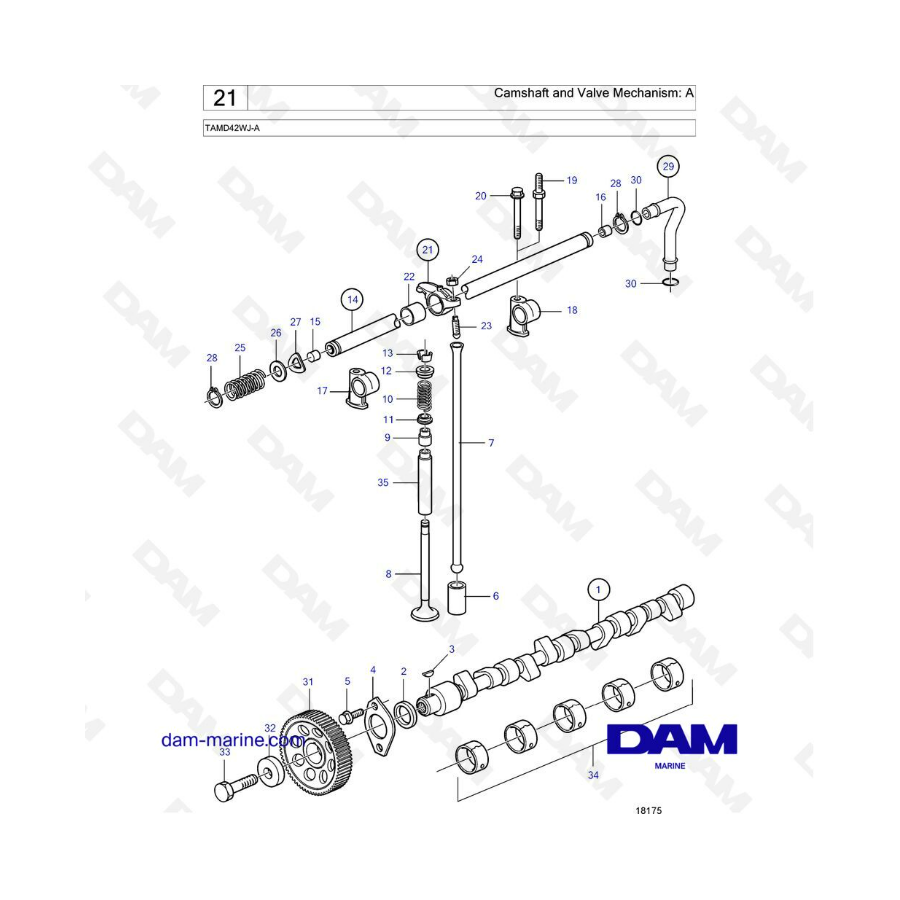 Volvo Penta TAMD42WJ-A - Camshaft & valve mechanism 
