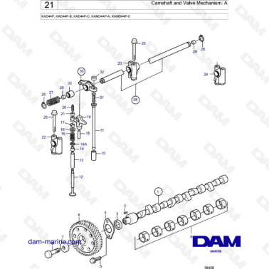 Volvo Penta KAD44P / KAD44P-B / KAD44P-C / KAMD44P-A / KAMD44P-C - Camshaft & valve mechanism : A