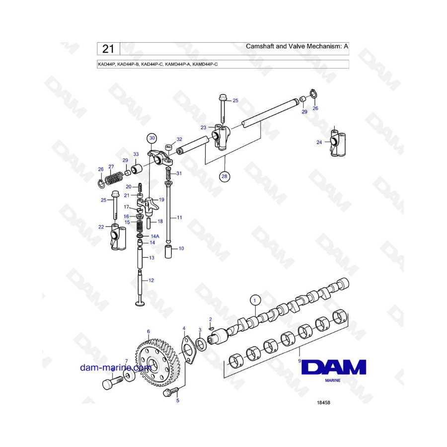 Volvo Penta KAD44P / KAD44P-B / KAD44P-C / KAMD44P-A / KAMD44P-C - Camshaft & valve mechanism: A