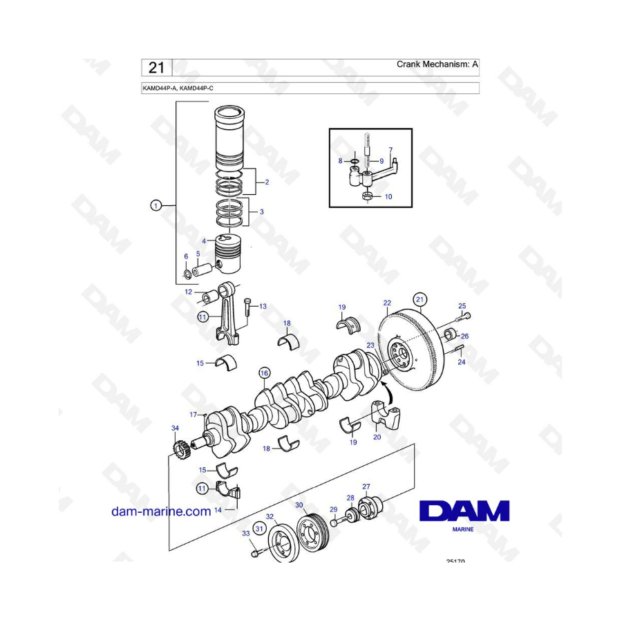 Volvo Penta KAMD44P-A / KAMD44P-C - Crank mechanism: A