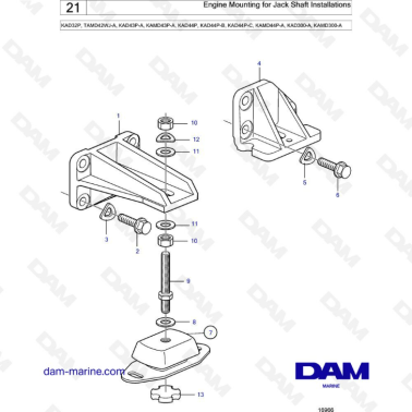 Volvo Penta KAD32P/TAMD42WJ-A/KAD43P-A/KAMD43P-A/KAD44P/KAD44P-B/KAD44P-C/KAMD44P-C/KAD300-A - Engine mounting for jack shaft