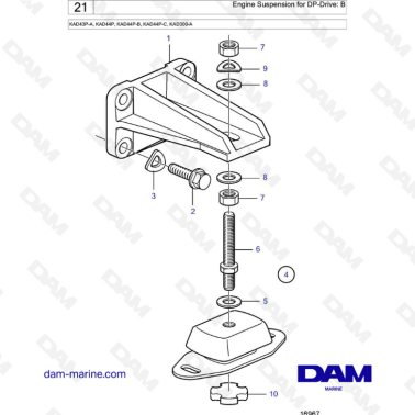 Volvo Penta KAD43P-A/KAD44P/KAD44P-B/KAD44P-C/KAD300-A - Engine suspension for dp-drive: B