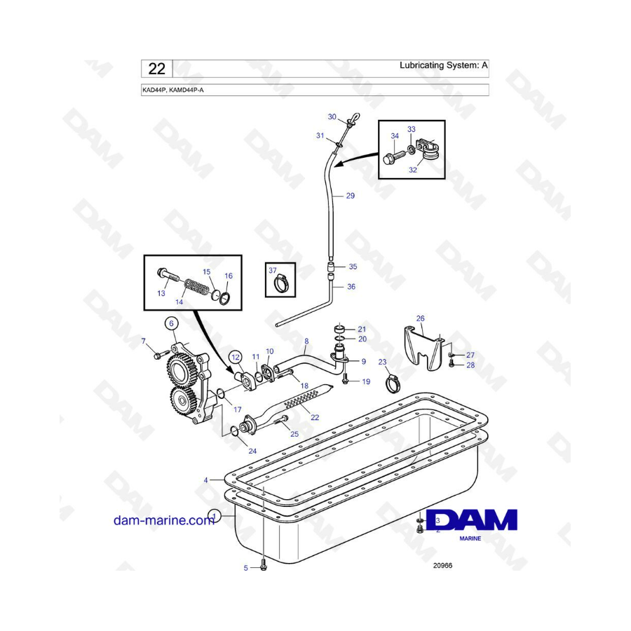 Volvo PEnta KAD44P / KAMD44P-A - Lubricating system: A 