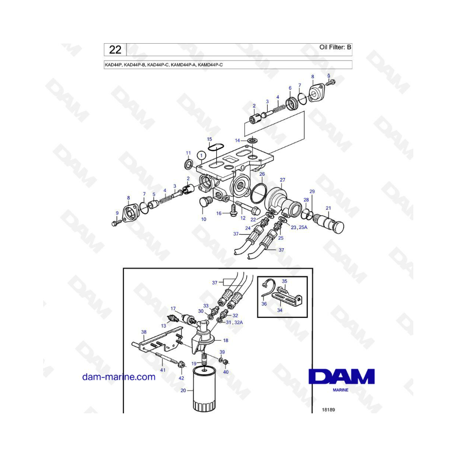 Volvo Penta KAD44P / KAD44P-B / KAD44P-C / KAMD44P-A / KAMD44P-C - Oil filter: B 