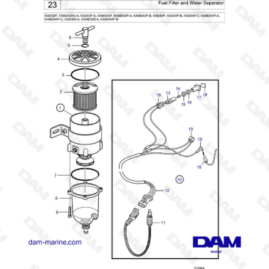 Volvo Penta KAD32/TAMD42/KAD43/KAMD43/KAD44/KAMD44/KAD300 - Fuel filter & water separator