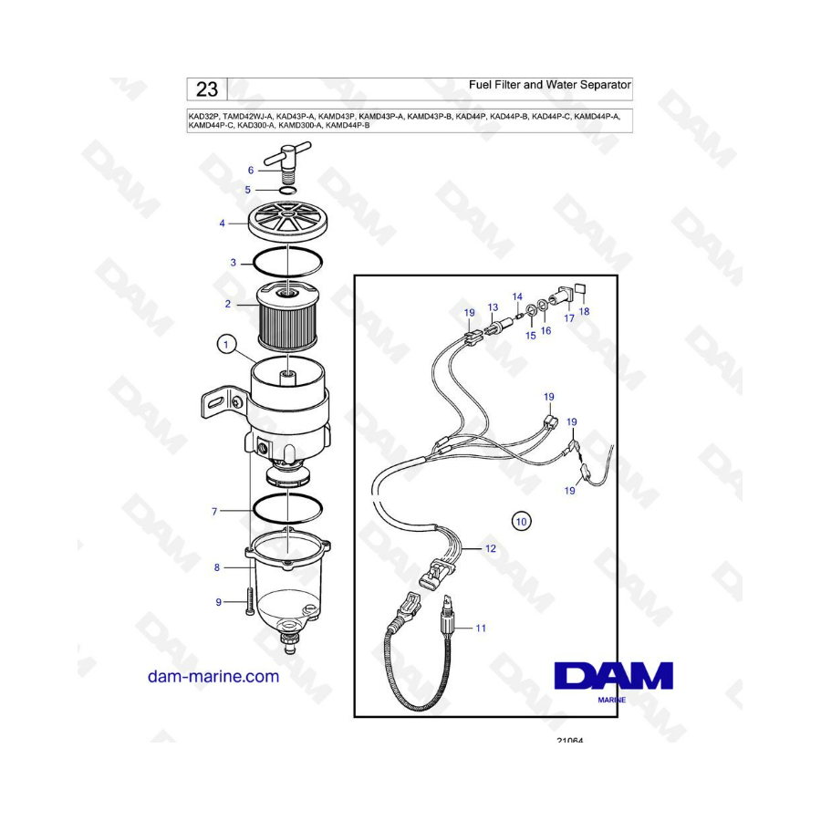 Volvo Penta KAD32/TAMD42/KAD43/KAMD43/KAD44/KAMD44/KAD300 - Fuel filter & water separator