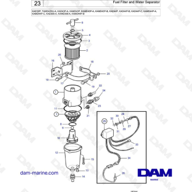 Volvo Penta KAD32/TAMD42/KAD43/KAMD43/KAD44/KAMD44/KAMD300 - Fuel filter & water separator
