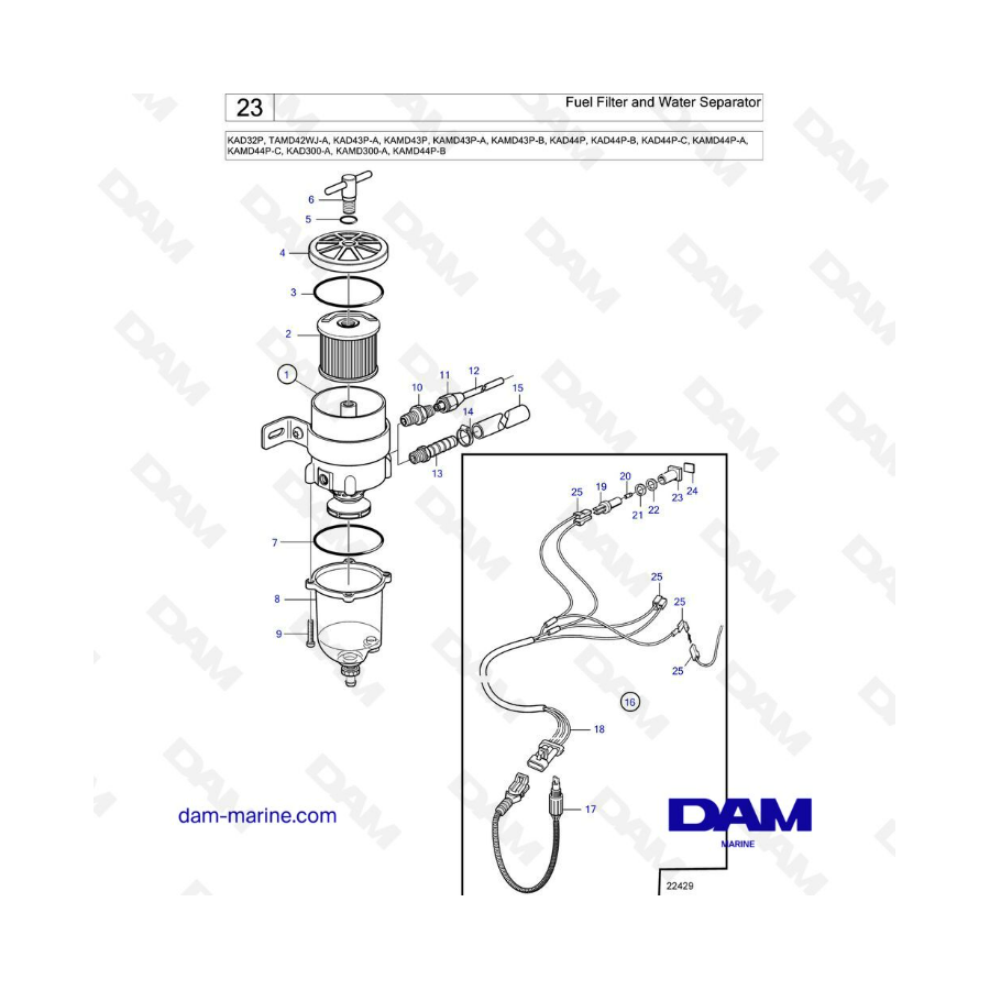 Volvo Penta KAD32/TAMD42/KAD43/KAMD43/KAD44/KAMD44/KAD300 - Fuel filter & water separator 