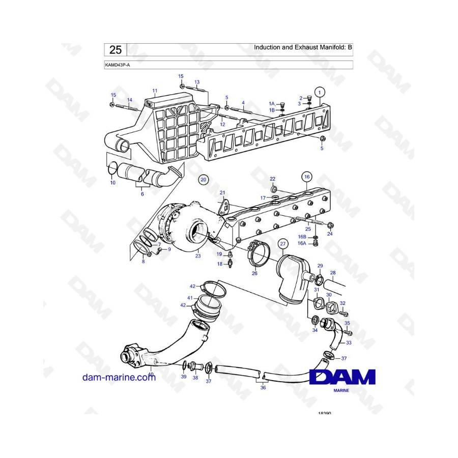Volvo Penta KAMD43P-A - Induction & exhaust manifold: B