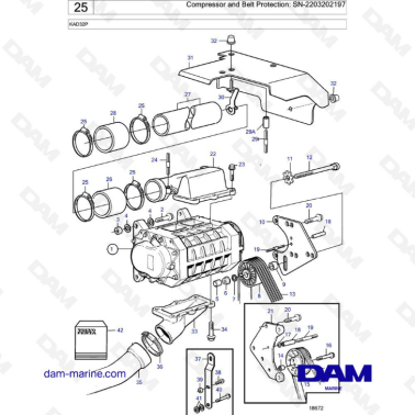 Volvo Penta KAD32P - Compressor & belt protection: SN-2203202197