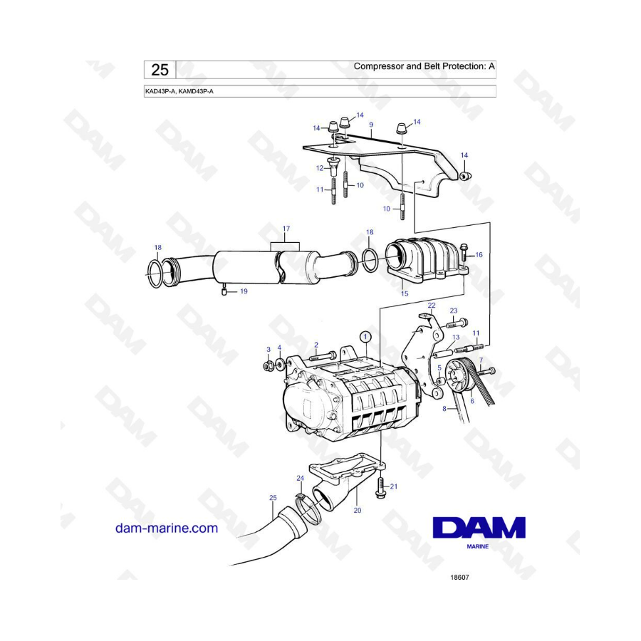 Volvo Penta KAD43P-A/KAMD43P-A - Compressor & belt protection: A 