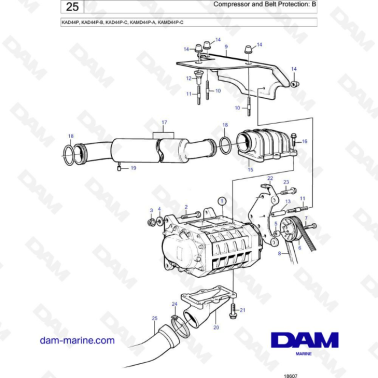 Volvo Penta KAD44P / KAD44P-B/KAD44P-C/KAMD44P-A/KAMD44P-C - Compressor & belt protection: B