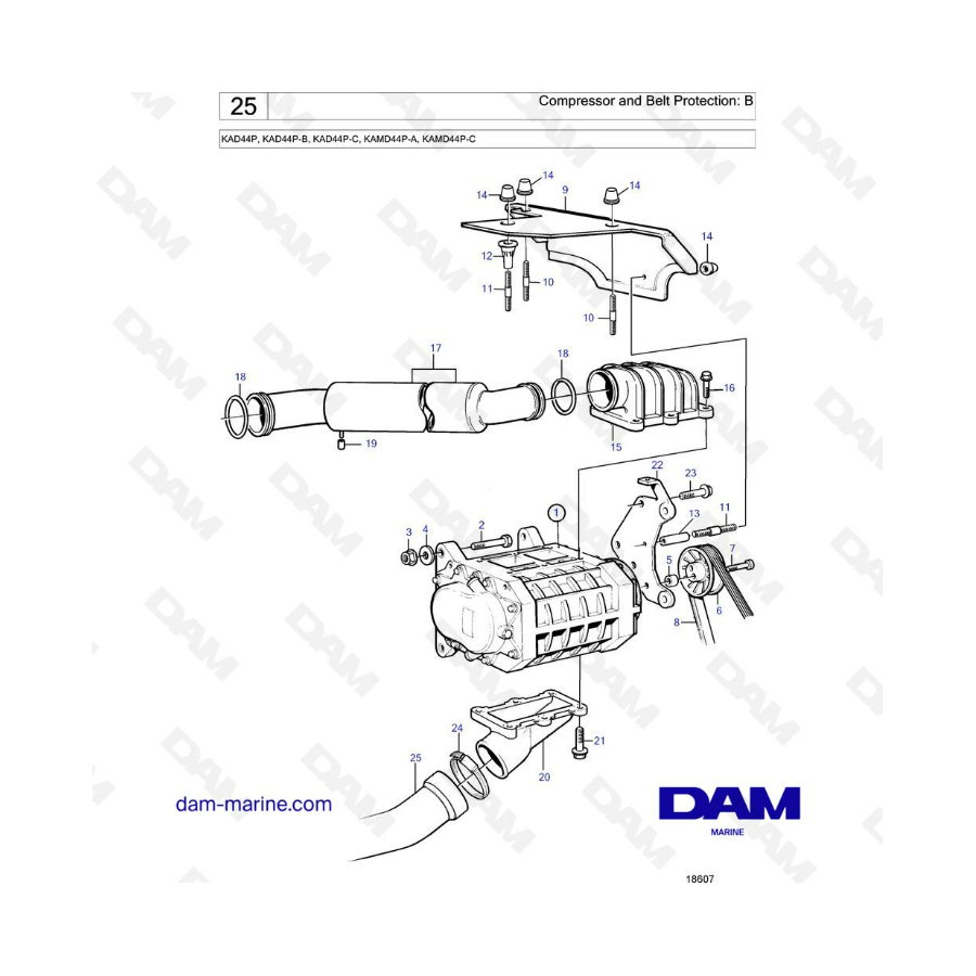 Volvo Penta KAD44P / KAD44P-B/KAD44P-C/KAMD44P-A/KAMD44P-C - Compressor & belt protection: B 