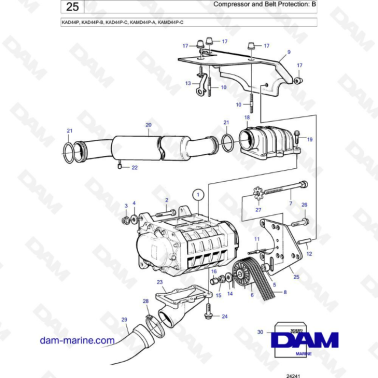 Volvo Penta KAD44P/KAD44P-B/KAD44P-C/KAMD44P-A/KAMD44P-C - Compressor & belt protection: B