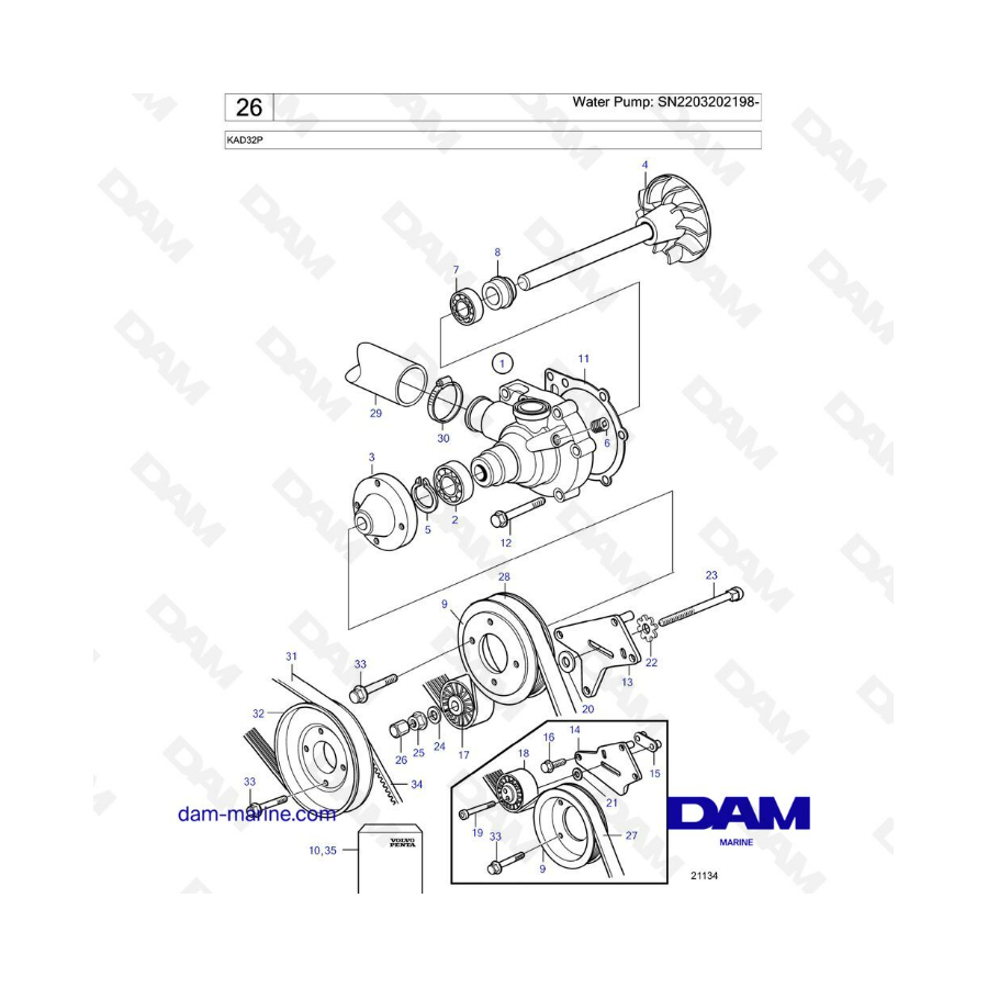 Volvo Penta KAD32P - Water pump SN2203202198