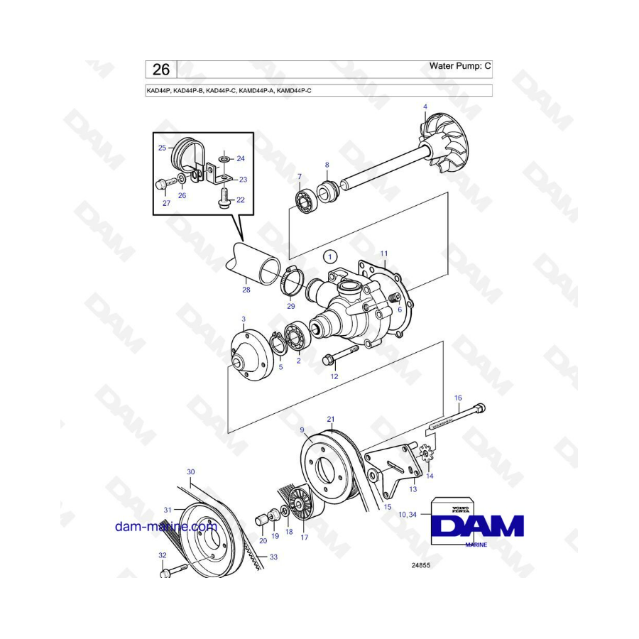 Volvo Penta KAD44P/KAD44P-B/KAD44P-C/KAMD44P-A/KAMD44P-C - Water pump: C 