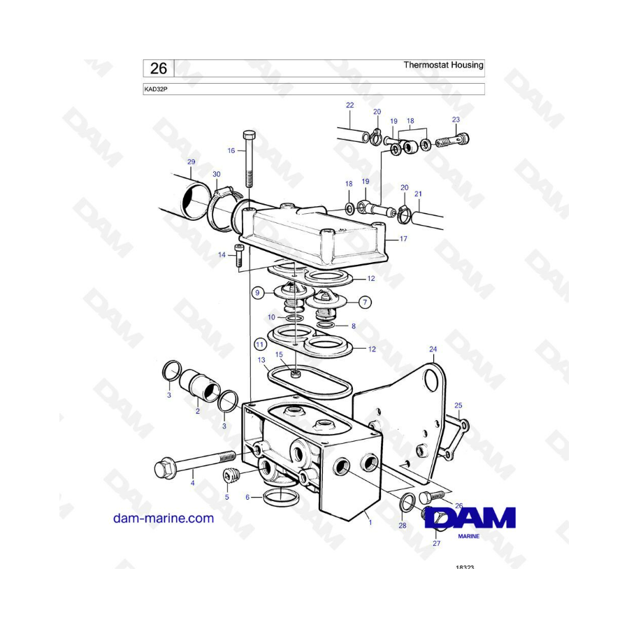 Volvo Penta KAD32P - Carcasa del termostato 