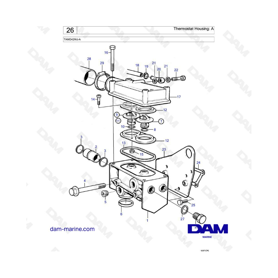 Volvo Penta TAMD42WJ-A - Thermostat housing: A