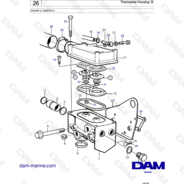 Volvo Penta KAD43P-A/KAMD43P-A - Thermostat housing: B