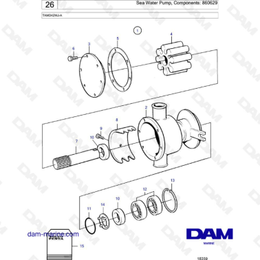 Volvo Penta TAMD42WJ-A - Sea water pump, components: 860629