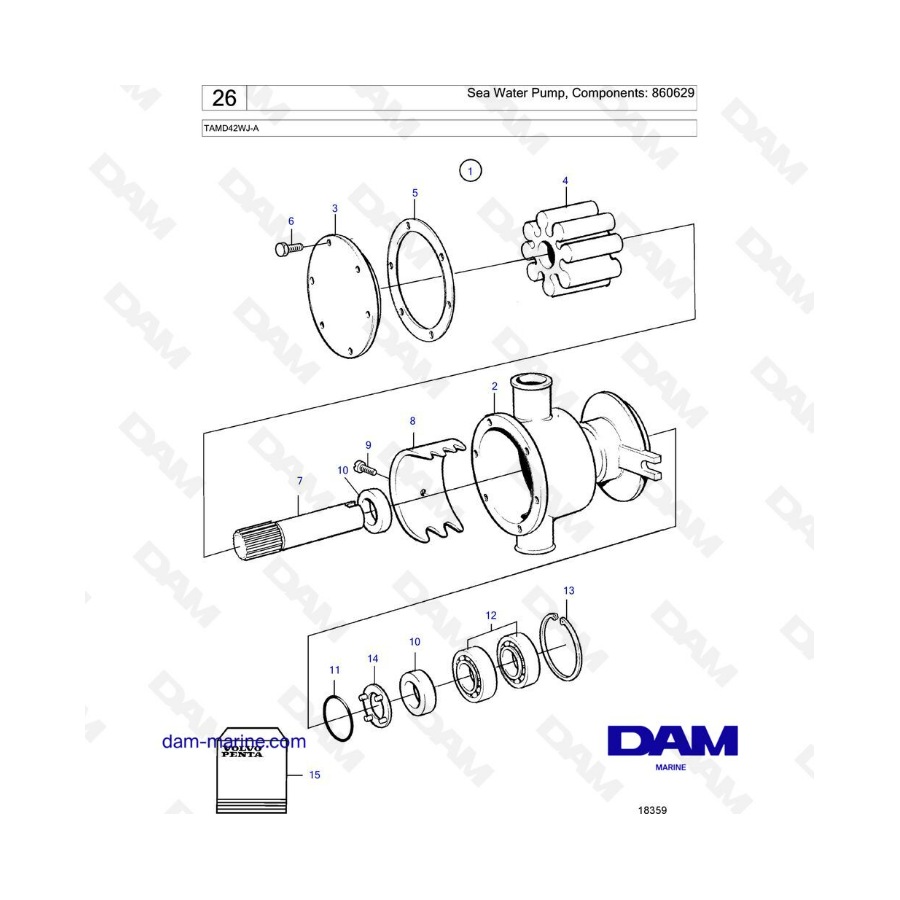 Volvo Penta TAMD42WJ-A - Sea water pump, components: 860629