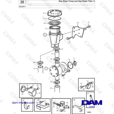 Volvo Penta KAD43P-A - Sea water pump & sea water filter: A