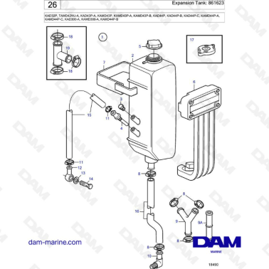 Volvo Penta KAD32/TAMD42/KAD43/KAMD43/KAD44/KAMD44/KAD300/KAMD300 - Expansion Tank: 861623